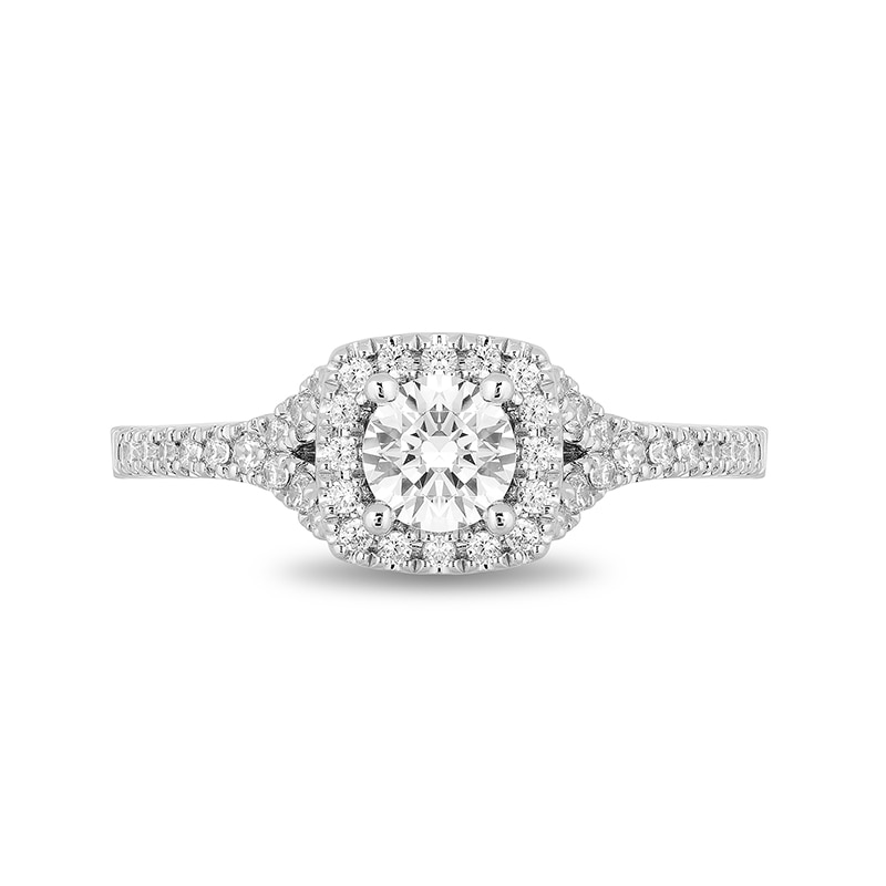 Main Image 3 of Previously Owned - Enchanted Disney Ariel 3/4 CT. T.W. Diamond Cushion Frame Engagement Ring in 14K Two-Tone Gold