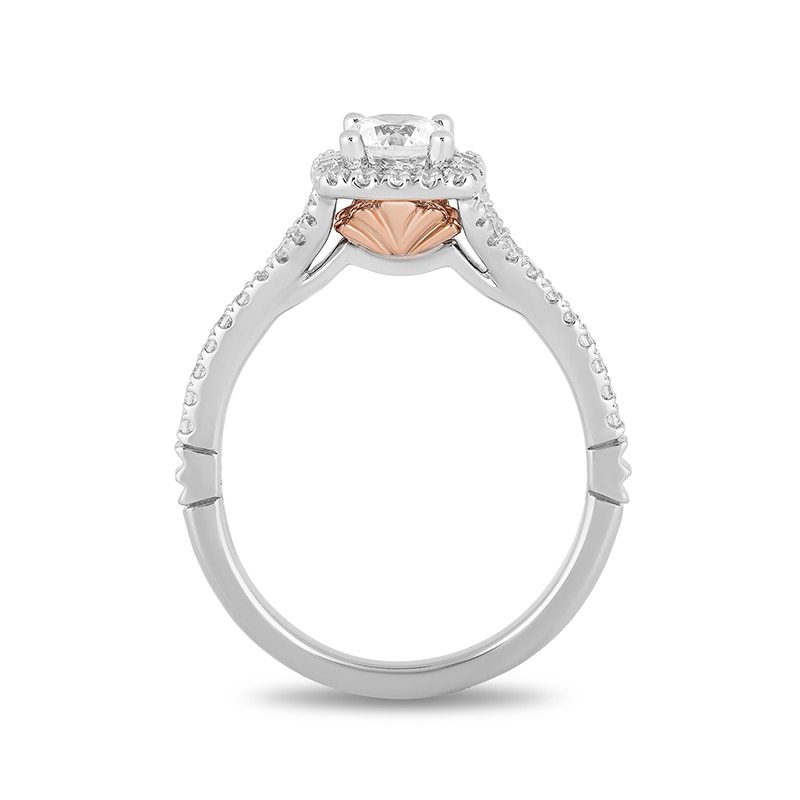 Main Image 4 of Previously Owned - Enchanted Disney Ariel 3/4 CT. T.W. Diamond Cushion Frame Engagement Ring in 14K Two-Tone Gold