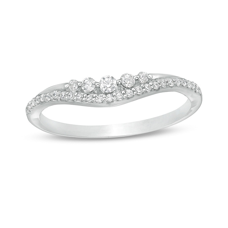 Main Image 1 of Previously Owned - 1/5 CT. T.W. Diamond Five Stone Contour Anniversary Band in 10K White Gold