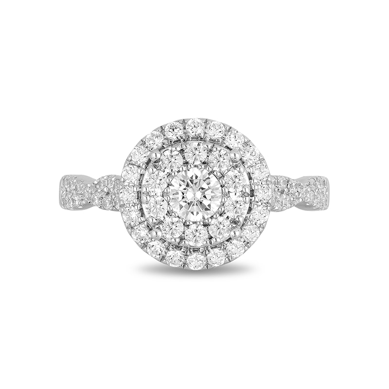 Main Image 4 of Previously Owned - Enchanted Disney Belle 1 CT. T.W. Diamond Double Frame Engagement Ring in 14K White Gold