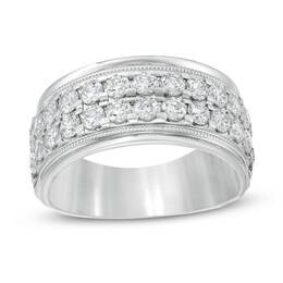Previously Owned Men's 2 CT. T.W. Diamond Raised Double Row Anniversary Band in 10K White Gold