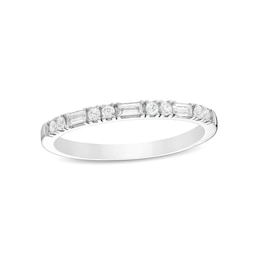 Previously Owned - 1/5 CT. T.W. Baguette and Round Diamond Alternating Stackable Anniversary Band in 10K White Gold