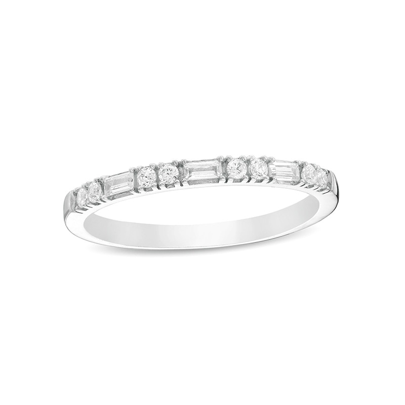 Main Image 1 of Previously Owned - 1/5 CT. T.W. Baguette and Round Diamond Alternating Stackable Anniversary Band in 10K White Gold