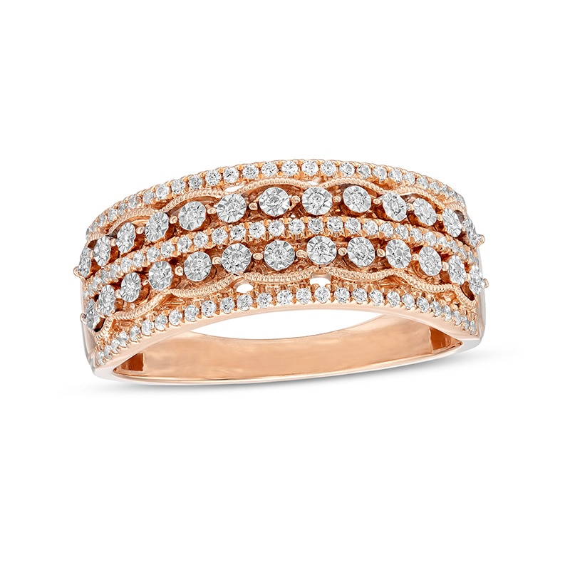 Main Image 1 of Previously Owned 1/4 CT. T.W. Diamond Vintage-Style Multi-Row Anniversary Band in 10K Rose Gold