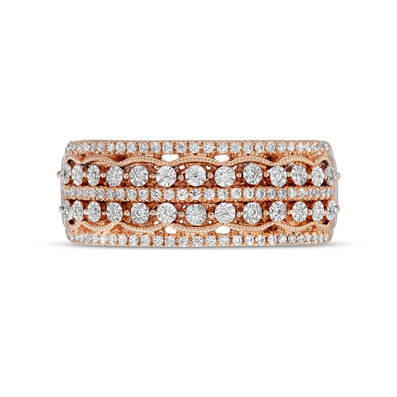 Main Image 4 of Previously Owned 1/4 CT. T.W. Diamond Vintage-Style Multi-Row Anniversary Band in 10K Rose Gold