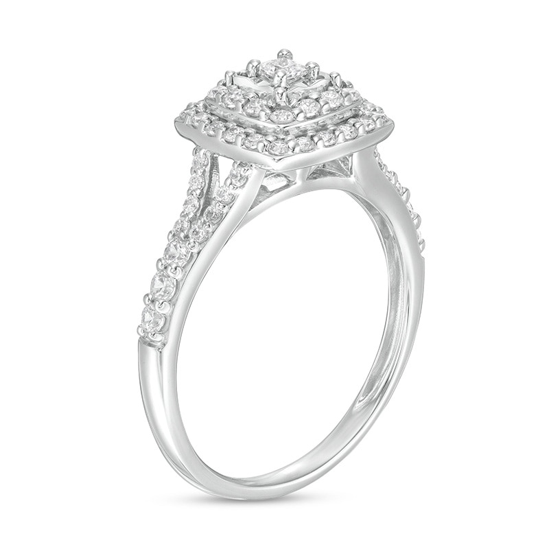 Previously Owned - 1/2 CT. T.W. Princess-Cut Diamond Double Frame Split Shank Engagement Ring in 10K White Gold