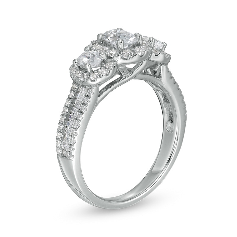 Main Image 3 of Previously Owned - 1-1/2 CT. T.W. Oval Diamond Frame Past Present Future® Engagement Ring in 14K White Gold