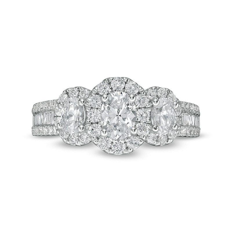 Main Image 4 of Previously Owned - 1-1/2 CT. T.W. Oval Diamond Frame Past Present Future® Engagement Ring in 14K White Gold