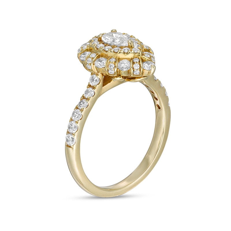 Main Image 3 of Previously Owned - 1 CT. T.W. Pear-Shaped Diamond Double Frame Engagement Ring in 14K Gold (I/SI2)