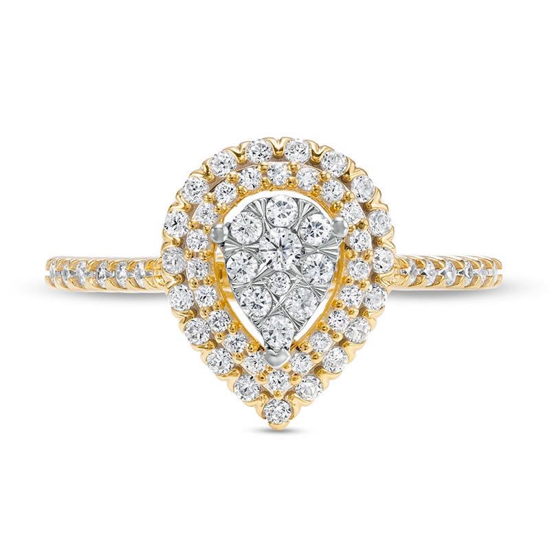 Main Image 4 of Previously Owned - 1/2 CT. T.W. Pear-Shaped Multi-Diamond Double Frame Engagement Ring in 10K Gold