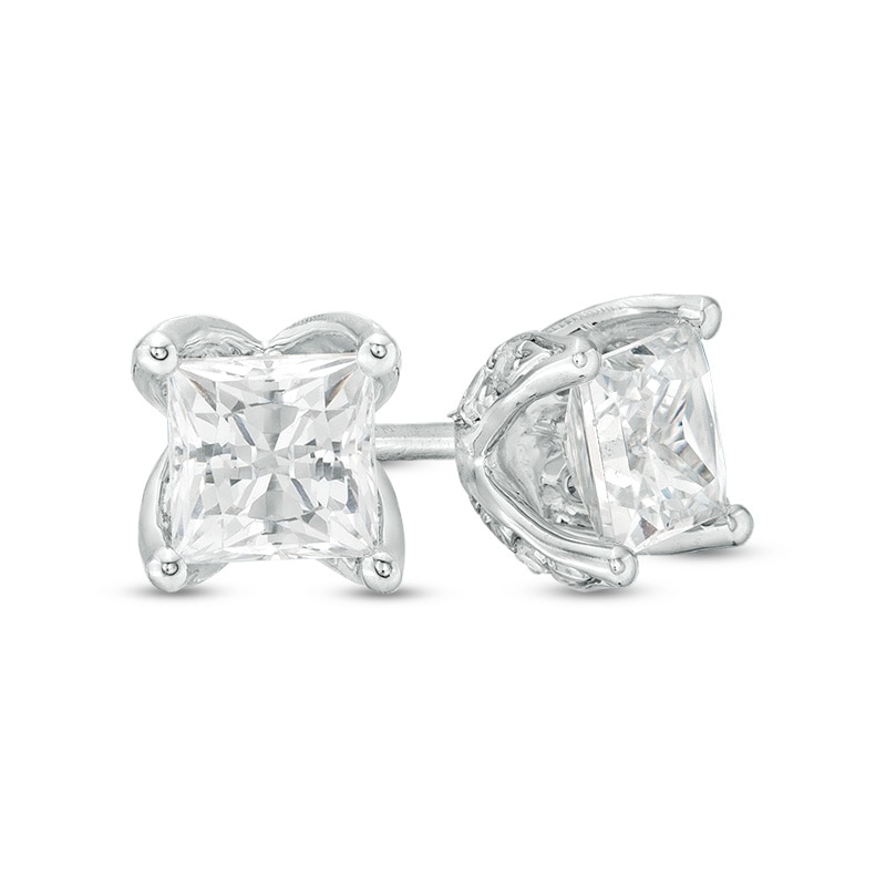 Main Image 1 of Previously Owned Love's Destiny by Peoples 1 CT. T.W. Princess-Cut Diamond Solitaire Stud Earrings in 14K White Gold