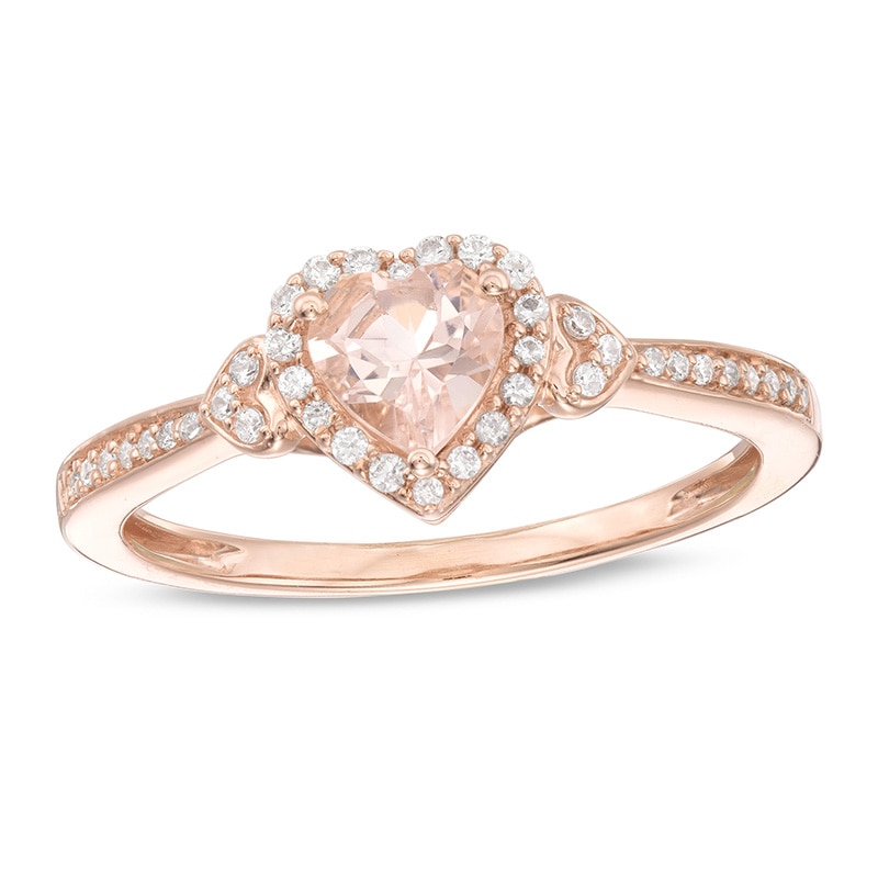 Previously Owned 5.0mm Heart-Shaped Morganite and 1/6 CT. T.W. Diamond Ring in 10K Rose Gold