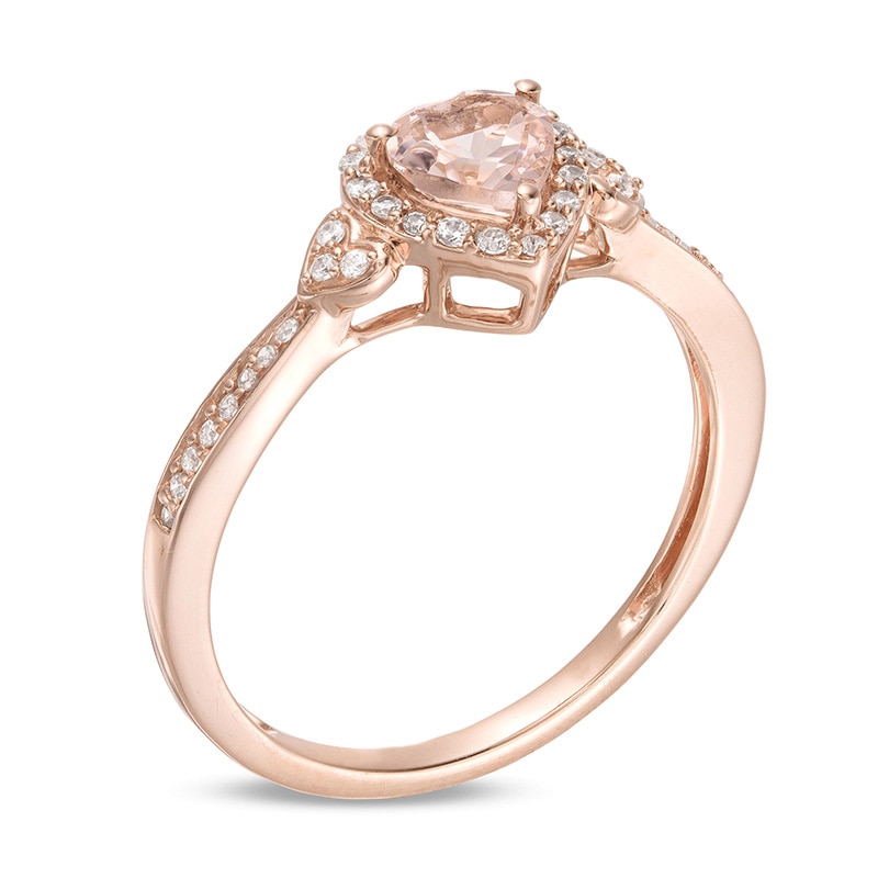 Main Image 3 of Previously Owned 5.0mm Heart-Shaped Morganite and 1/6 CT. T.W. Diamond Ring in 10K Rose Gold