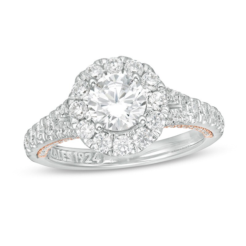 Previously Owned Zales Private Collection 2 CT. T.W. Diamond Frame Engagement Ring in 14K Two-Tone Gold (F/I1)