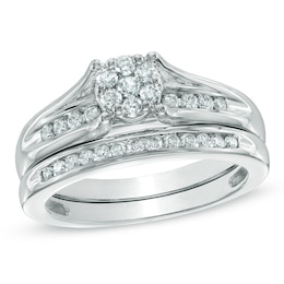 Previously Owned 1/2 CT. T.W. Diamond Cluster Bridal Set in 10K White Gold