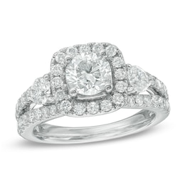 Previously Owned Celebration Ideal 2-1/5 CT. T.W. Diamond Three Stone Engagement Ring in 14K White Gold (I/I1)