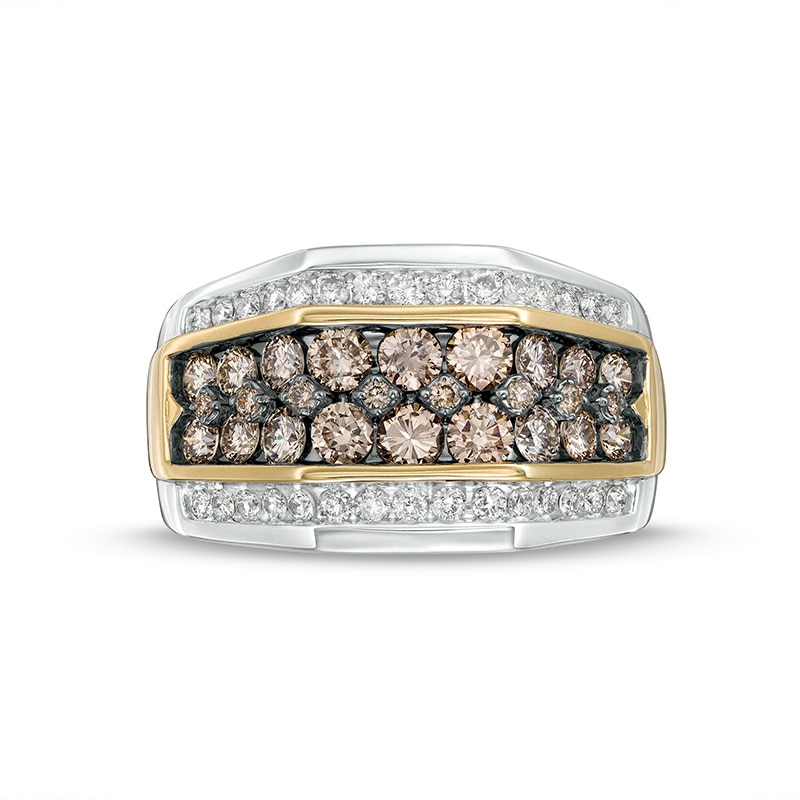 Main Image 1 of Previously Owned - 2 CT. T.W. Champagne and White Diamond Multi-Row Ring in 10K Two-Tone Gold
