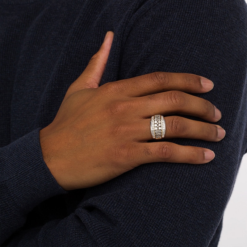 Main Image 2 of Previously Owned - 2 CT. T.W. Champagne and White Diamond Multi-Row Ring in 10K Two-Tone Gold