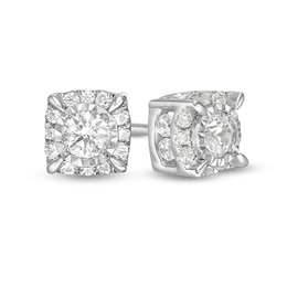 Previously Owned - 1 CT. T.W. Diamond Cushion Frame Stud Earrings in 10K White Gold