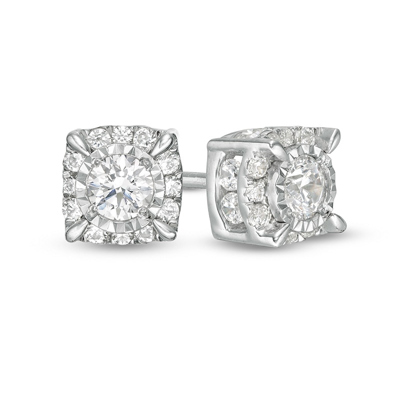 Main Image 1 of Previously Owned - 1 CT. T.W. Diamond Cushion Frame Stud Earrings in 10K White Gold