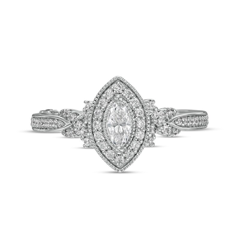 Main Image 4 of Previously Owned - Marilyn Monroe™ Collection 1/2 CT. T.W. Marquise Diamond Frame Twist Shank Ring in 14K White Gold
