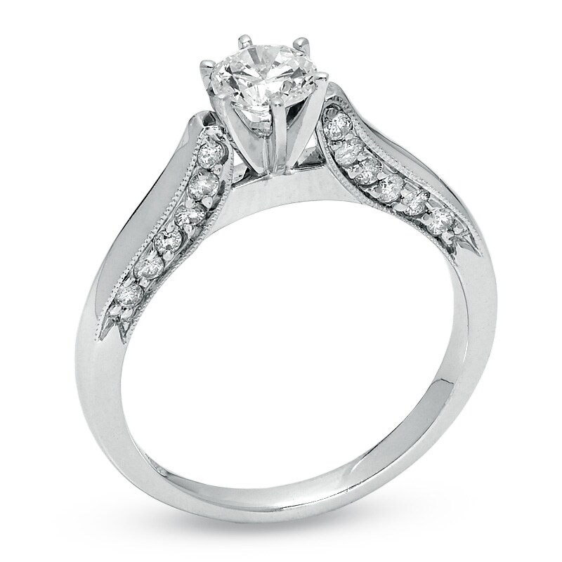 Main Image 2 of Previously Owned 3/4 CT. T.W. Diamond Milgrain Engagement Ring in 14K White Gold