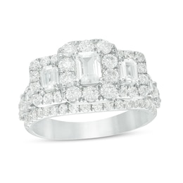 Previously Owned 2-1/2 CT. T.W. Emerald-Cut Diamond Past Present Future® Frame Engagement Ring in 14K White Gold (I/I1)