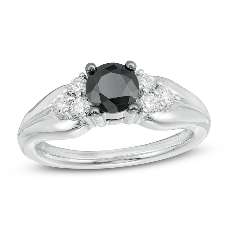 Main Image 1 of Previously Owned 1 CT. T.W.  Black and White Diamond Tri-Sides Engagement Ring in 10K White Gold