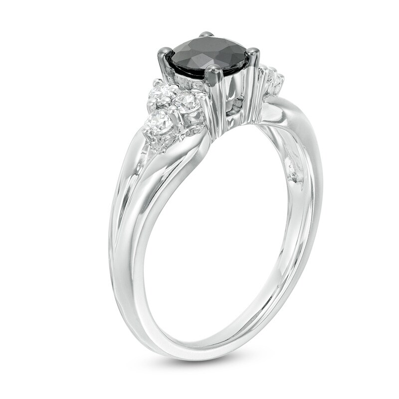 Main Image 3 of Previously Owned 1 CT. T.W.  Black and White Diamond Tri-Sides Engagement Ring in 10K White Gold