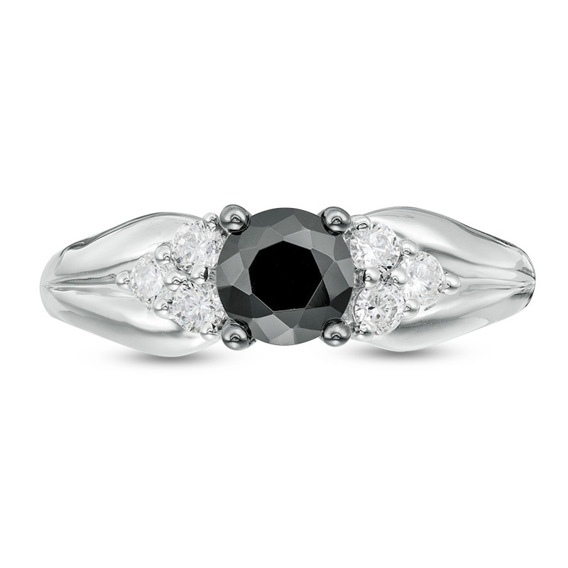 Main Image 4 of Previously Owned 1 CT. T.W.  Black and White Diamond Tri-Sides Engagement Ring in 10K White Gold