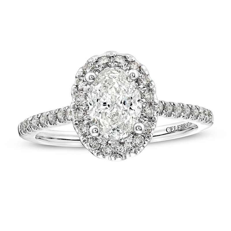 Main Image 1 of Previously Owned Celebration Infinite™ 1-1/2 CT. T.W. Oval Diamond Frame Engagement Ring in 14K White Gold (I/SI2)