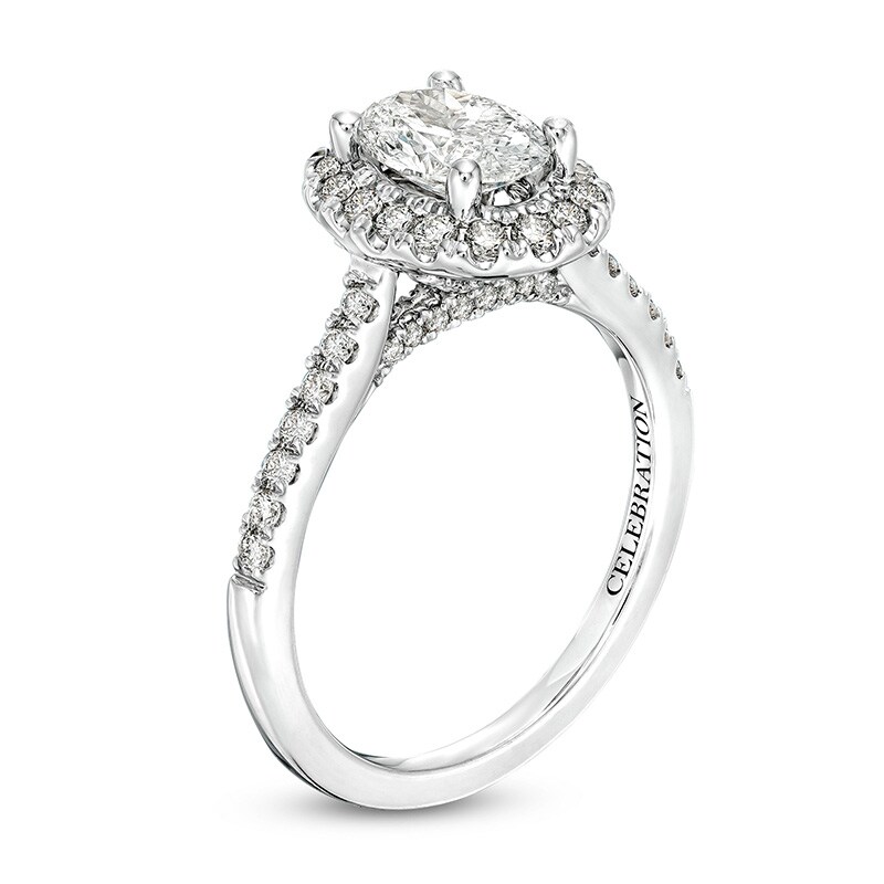 Main Image 3 of Previously Owned Celebration Infinite™ 1-1/2 CT. T.W. Oval Diamond Frame Engagement Ring in 14K White Gold (I/SI2)