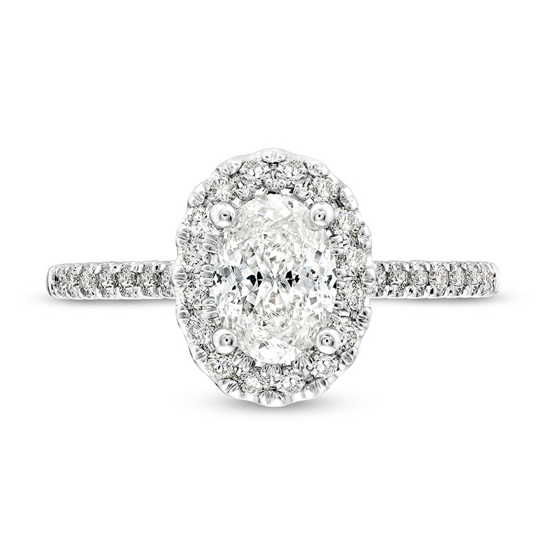 Main Image 4 of Previously Owned Celebration Infinite™ 1-1/2 CT. T.W. Oval Diamond Frame Engagement Ring in 14K White Gold (I/SI2)
