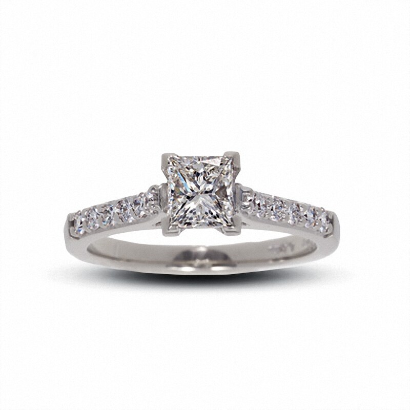Main Image 1 of Previously Owned - 1 CT. T.W.  Colourless Princess-Cut Diamond Solitaire Engagement Ring in 18K White Gold