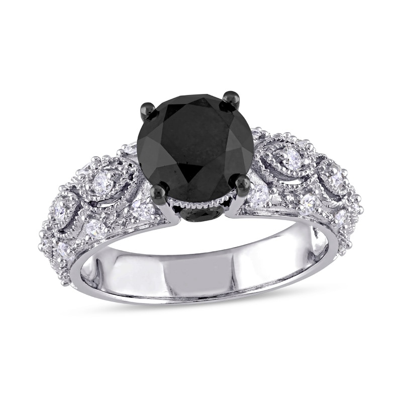 Main Image 1 of Previously Owned - 3 CT. T.W. Enhanced Black and White Diamond Vintage-Style Engagement Ring in 10K White Gold