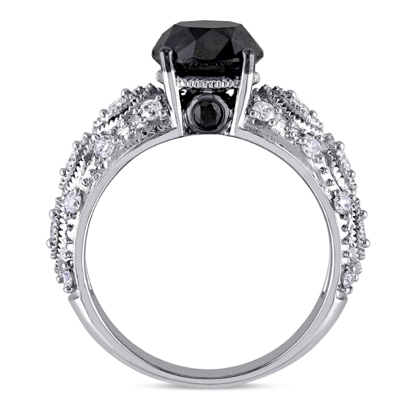 Main Image 3 of Previously Owned - 3 CT. T.W. Enhanced Black and White Diamond Vintage-Style Engagement Ring in 10K White Gold