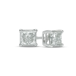 Previously Owned - 1 CT. T.W. Princess-Cut Diamond Solitaire Stud Earrings in 14K White Gold (J/I3)