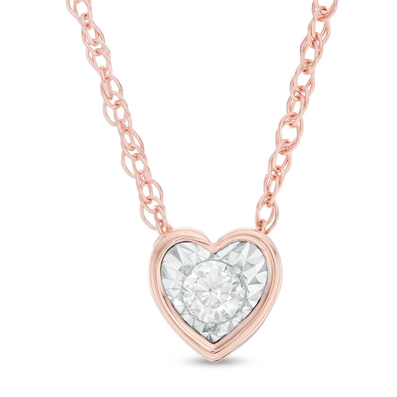 Main Image 1 of Previously Owned - 1/10 CT. Diamond Solitaire Heart-Shaped Necklace in 10K Rose Gold (I/I3)