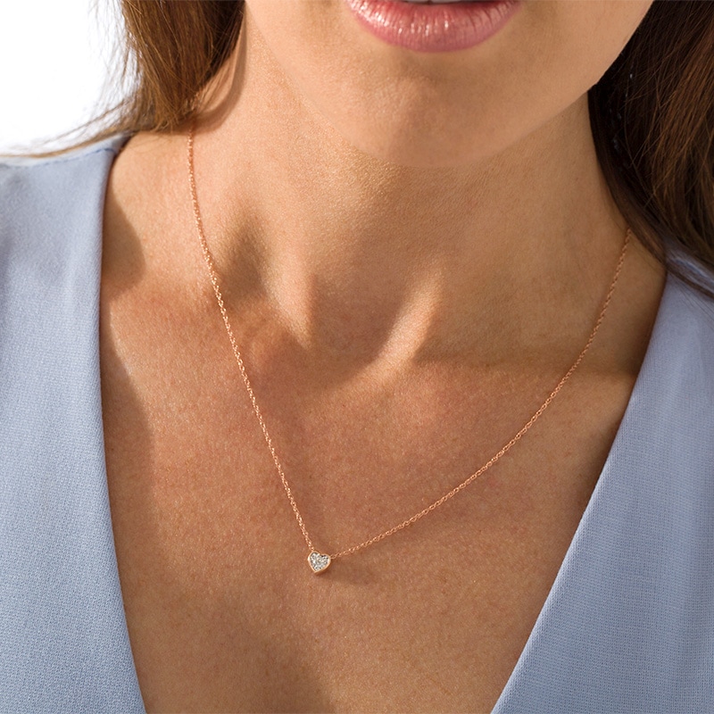 Main Image 2 of Previously Owned - 1/10 CT. Diamond Solitaire Heart-Shaped Necklace in 10K Rose Gold (I/I3)