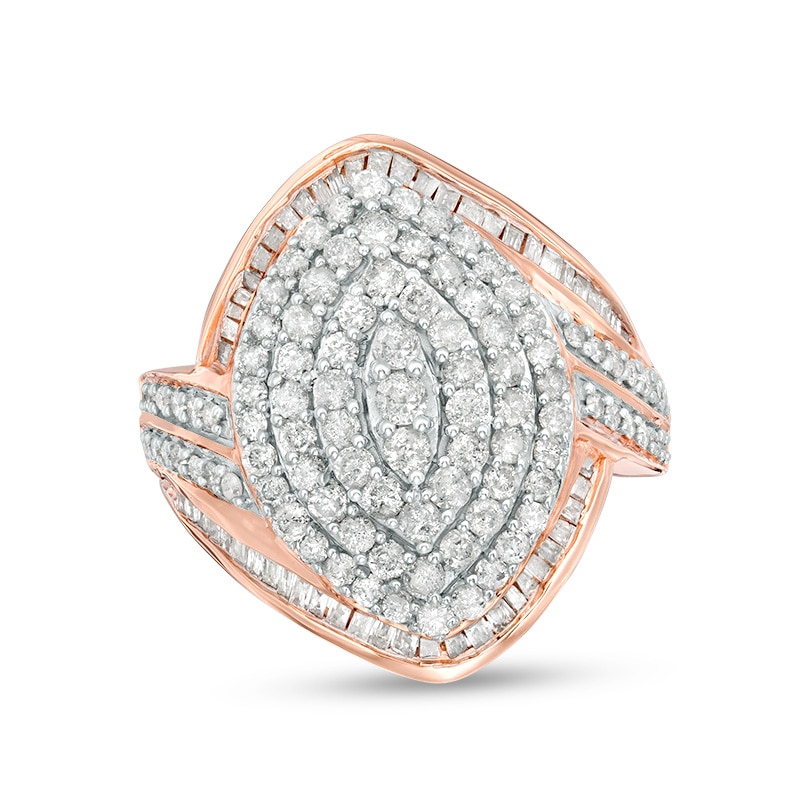 Main Image 1 of Previously Owned - 1-1/2 CT. T.W. Composite Diamond Marquise Bypass Frame Ring in 10K Rose Gold