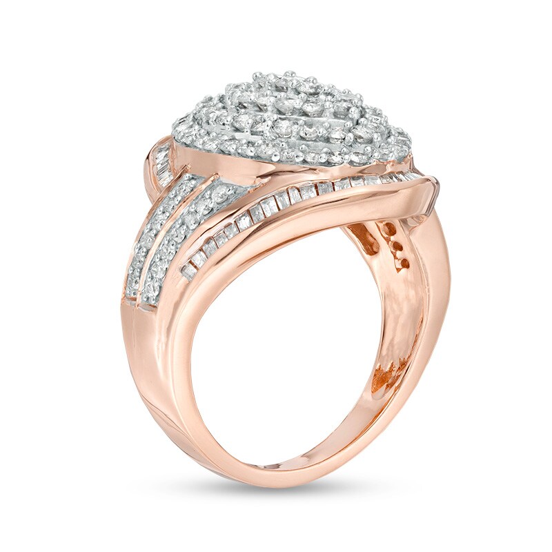 Main Image 3 of Previously Owned - 1-1/2 CT. T.W. Composite Diamond Marquise Bypass Frame Ring in 10K Rose Gold