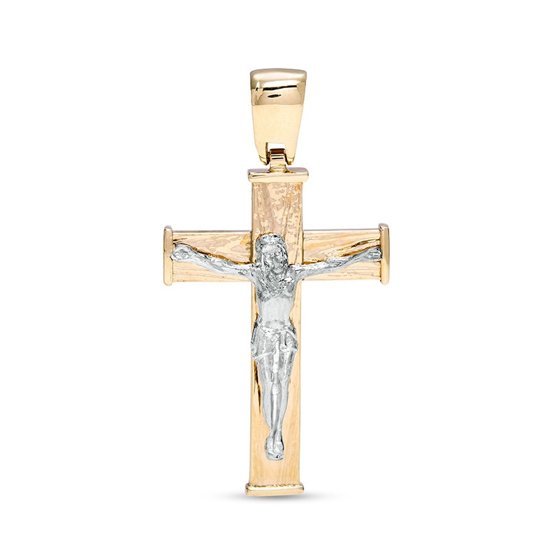 Main Image 1 of Previously Owned - Made in Italy Textured Crucifix Necklace Charm in 10K Two-Tone Gold