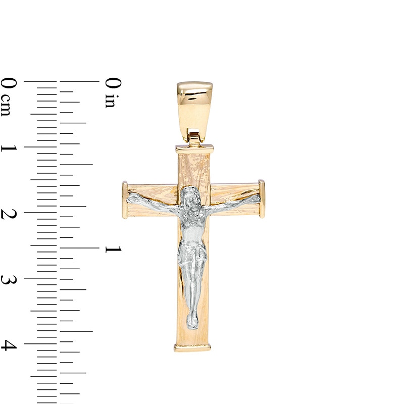 Main Image 2 of Previously Owned - Made in Italy Textured Crucifix Necklace Charm in 10K Two-Tone Gold