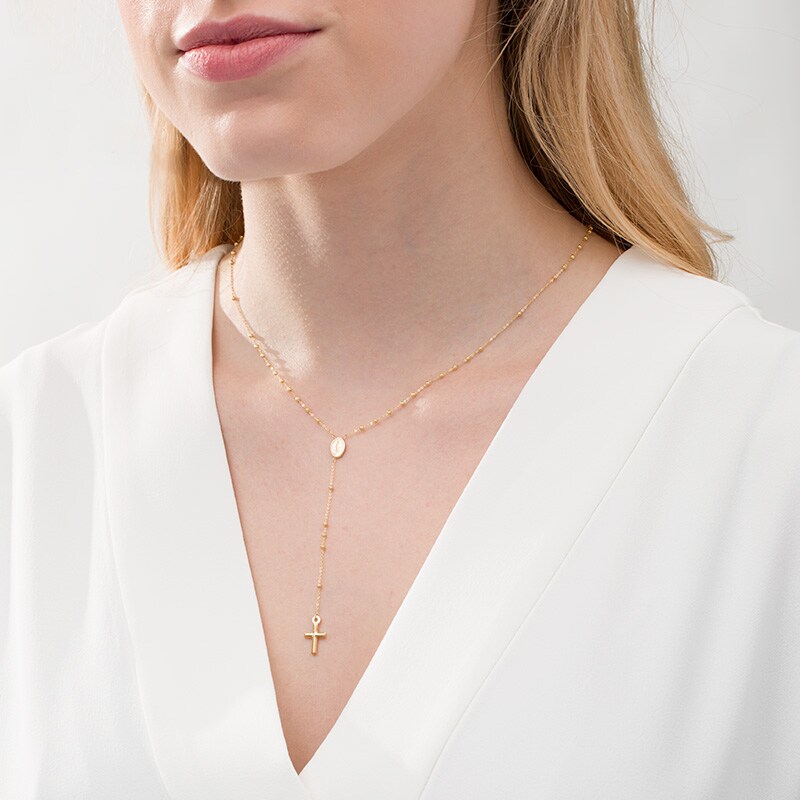 Main Image 2 of Previously Owned - Ladies' Beaded Rosary Necklace in 10K Gold - 18"