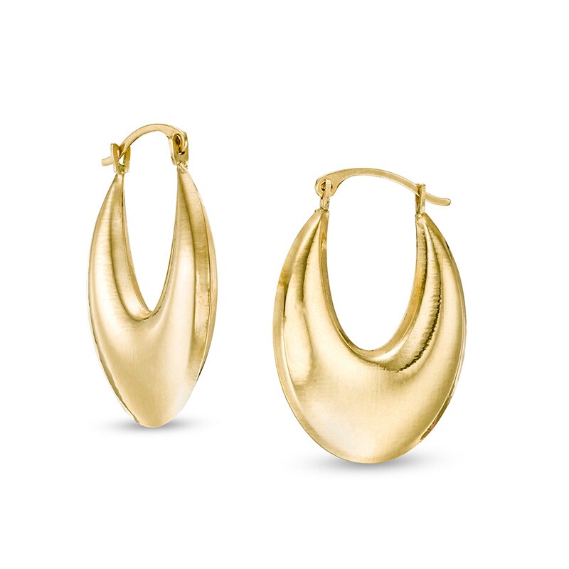 Main Image 1 of Previously Owned - 16.0mm Graduated Oval Hoop Earrings in 14K Gold