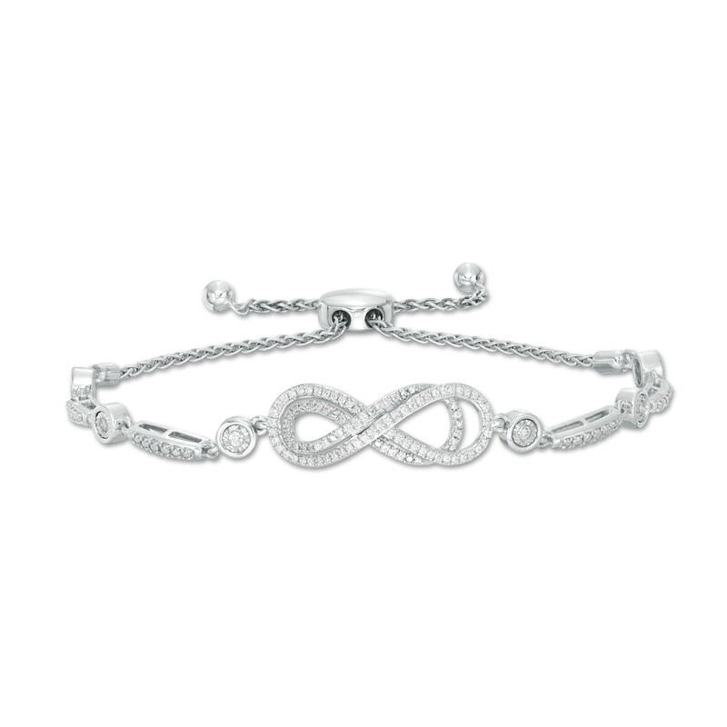 Main Image 1 of Previously Owned - 3/8 CT. T.W. Diamond Layered Infinity Sideways Bolo Bracelet in Sterling Silver - 9.0"