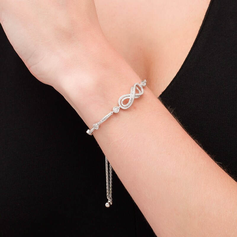 Main Image 2 of Previously Owned - 3/8 CT. T.W. Diamond Layered Infinity Sideways Bolo Bracelet in Sterling Silver - 9.0"
