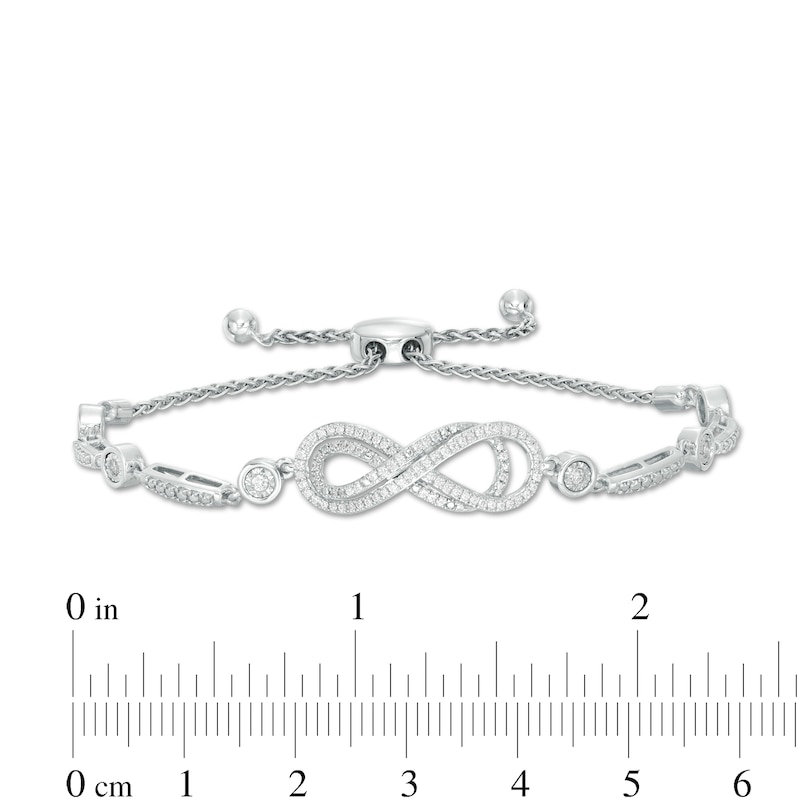 Main Image 3 of Previously Owned - 3/8 CT. T.W. Diamond Layered Infinity Sideways Bolo Bracelet in Sterling Silver - 9.0"