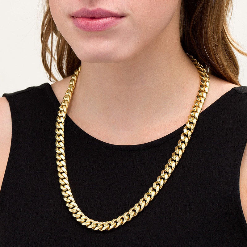 Main Image 2 of Previously Owned - 10.7mm Cuban Curb Chain Necklace in Hollow 10K Gold - 24"