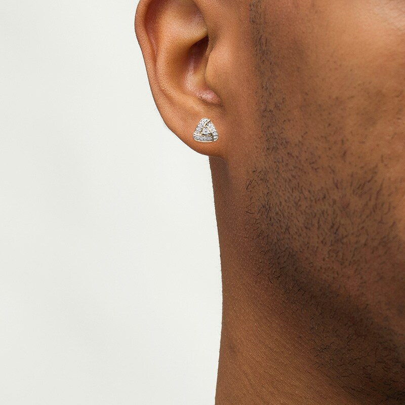 Main Image 2 of Previously Owned - Men's 1/15 CT. T.W. Diamond Swirl Frame Triangle Stud Earrings in 10K Gold